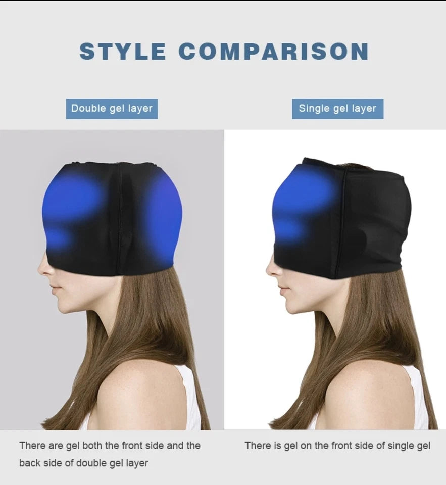 Comparación de estilos de gorro gel terapéutico para migraña disponibles en diferentes colores